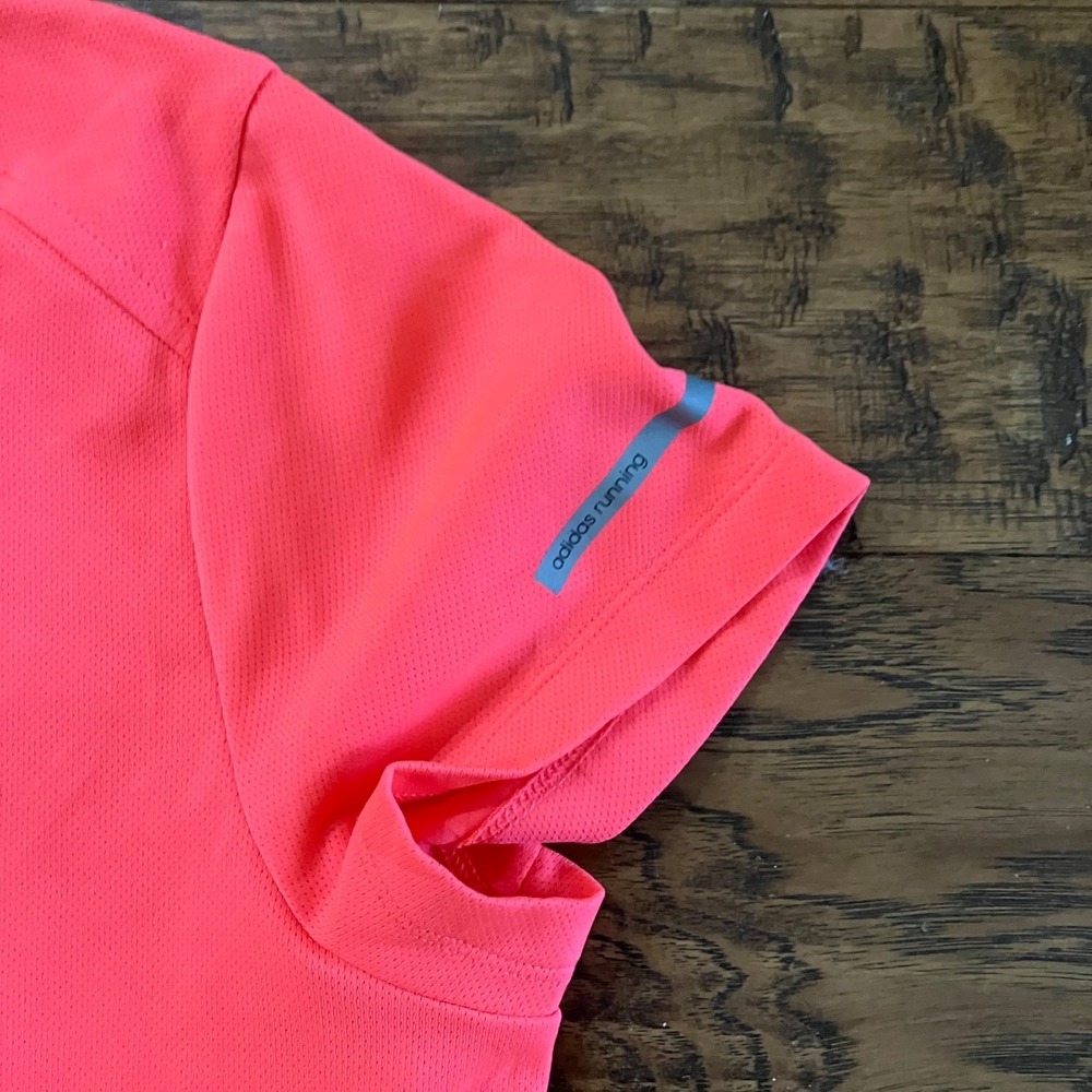 Adidas Womens XL Running Climalite Coral Short Sleeve Shirt Neon Pink/Orange - Picture 5 of 15